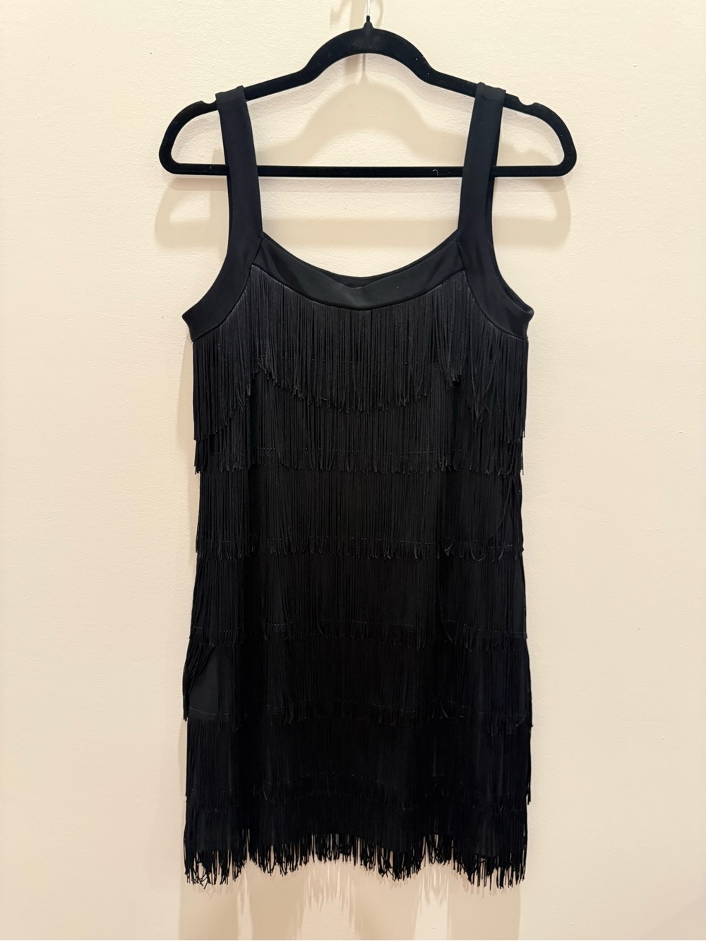 White House Black Market Tiered Black Fringe Dress - Small